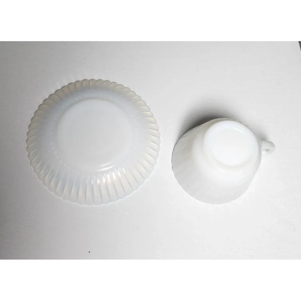 Vintage MacBeth Evans Teacup &‎ Saucer Set Opalescent Depression Glass Petalware